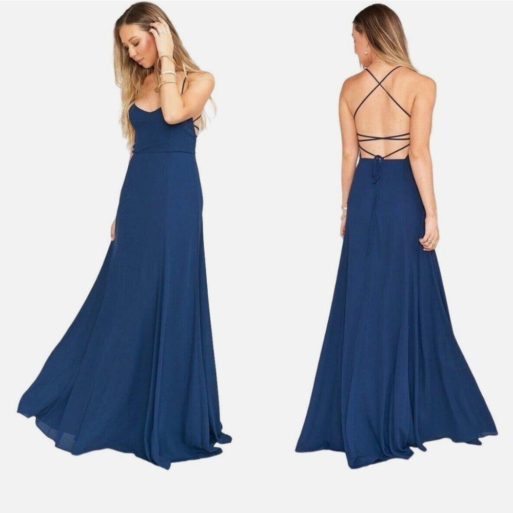 Show Me Your MuMu Godshaw Goddess Gown Dress  Medium Strappy Back Rich Navy